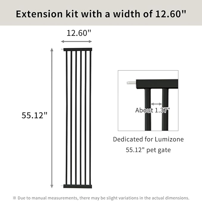Lumizone Extra Tall Cat Gate Extension Kit 55.12" High Pressure Mounted 2025 New 12.60" Extra Wide 1.37" Gap No Drilling Tall Pet Gate for Dogs (Black, 55.12" H x 12.60" W, Extension)