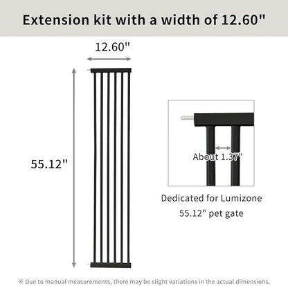 Lumizone Extra Tall Cat Gate Extension Kit 55.12" High Pressure Mounted 2025 New 12.60" Extra Wide 1.37" Gap No Drilling Tall Pet Gate for Dogs (Black, 55.12" H x 12.60" W, Extension)