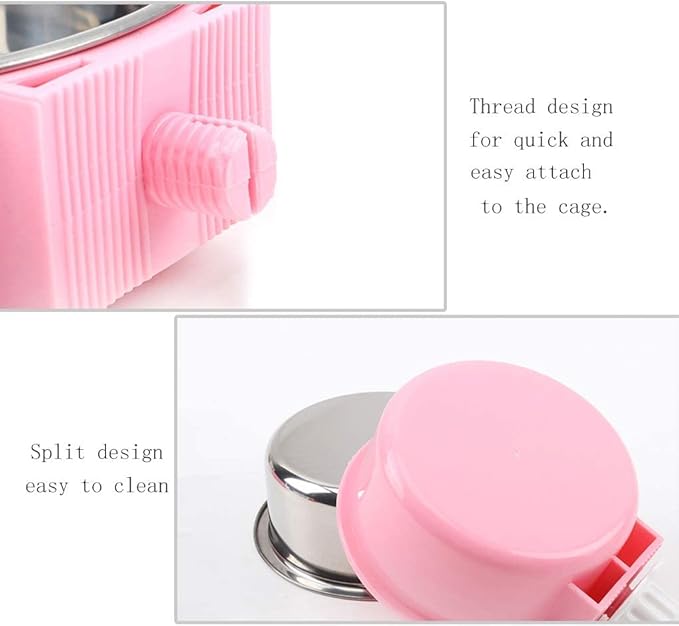 Andiker Pet Bowl 2-in-1 Removable Stainless Steel Food Bowl for Puppy/Cat, Hanging Cage Large Water Food Feeder for Dogs Cats (Small, Pink)