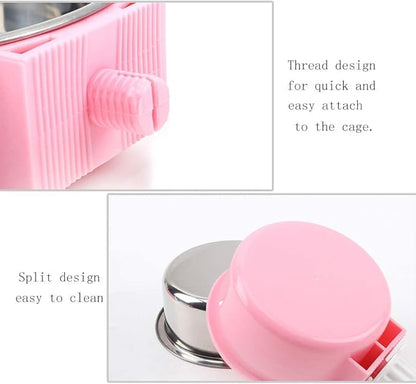 Andiker Pet Bowl 2-in-1 Removable Stainless Steel Food Bowl for Puppy/Cat, Hanging Cage Large Water Food Feeder for Dogs Cats (Small, Pink)