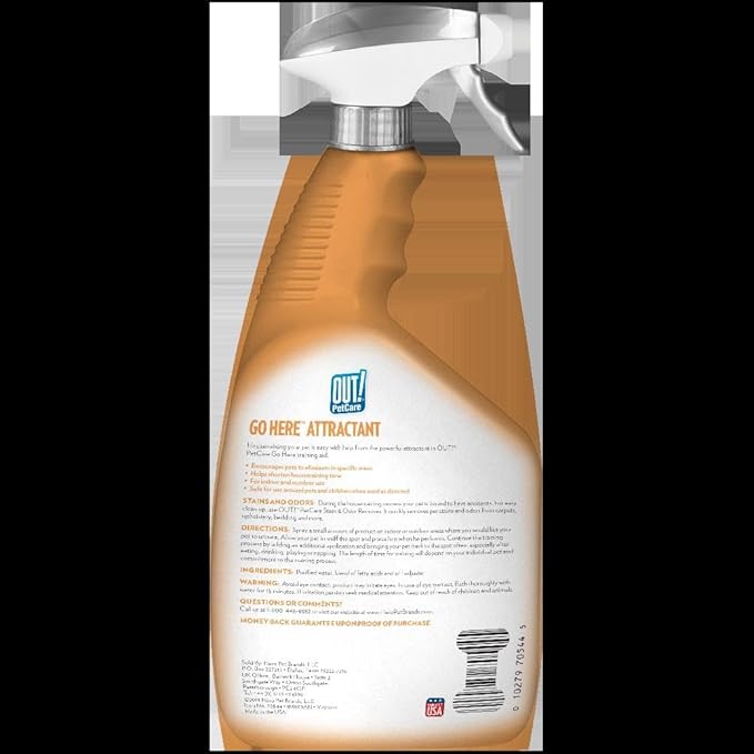 OUT! PetCare Go Here Attractant Dog and Puppy Potty Training Spray, Safe & Effective Puppy Pee Spray, Dog Housebreaking Supplies, Indoor and Outdoor House Training Tool, 32 oz