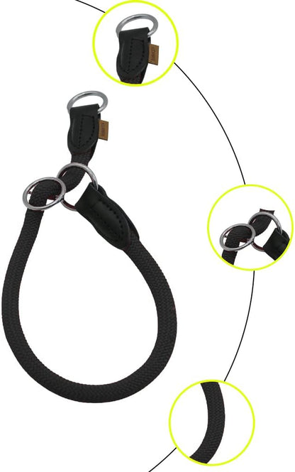 Braided Round Martingale Dog Collar, Training Collar with Slidable Stop Ring - Ideal for Large Dogs (L(1/2") - 22" Long, Black)