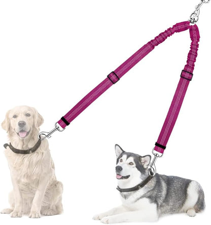 AUTOWT Double Dog Leash, No Tangle 360°Swivel Rotation Reflective Lead Attachment Adjustable Length Dual Two Dogs Lead Splitter, Comfortable Shock Absorbing Walking Training for 2 Dogs