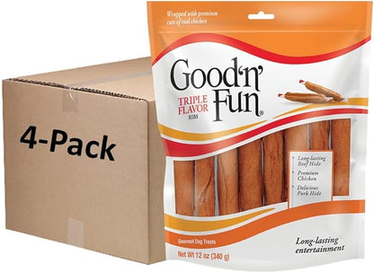 Good 'n' Fun Triple Flavor Ribs Chews for All Dogs, Treat Your Dog to Long-Lasting Chews Made with Beef Hide, Chicken and Pork Hide, 12 Ounces
