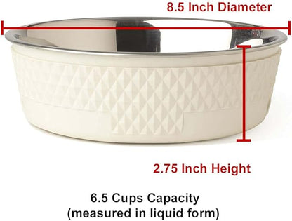PetRageous 16011 Kona Stainless Steel Non-Slip Dishwasher-Safe Dog Bowl 6.5-Cup 8.5-Inch Diameter 2.75-Inch Tall for Large and Extra Large Dogs and Cats, White