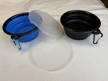 Limpet Collapsible Bowls,Set of 2 Travel Water Bowls for Pets, Portable Pet Feeding Watering Dish for Walking Parking Traveling with 2 Carabiners. (Black+Black, Large)
