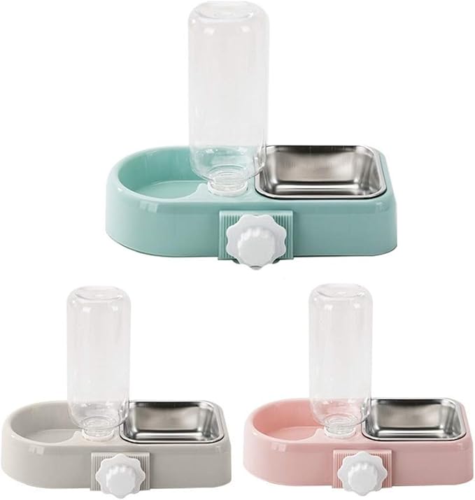 Cage Dual Bowl, Crate Hanging Double Dog Cat Bowls, Pet Water and Food Bowl Set with Automatic Water Dispenser Bottle Detachable Stainless Steel Bowl Cage Dish Holder for Bird Rabbit Dog Cat, Blue