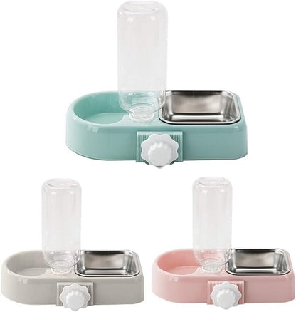 Cage Dual Bowl, Crate Hanging Double Dog Cat Bowls, Pet Water and Food Bowl Set with Automatic Water Dispenser Bottle Detachable Stainless Steel Bowl Cage Dish Holder for Bird Rabbit Dog Cat, Blue