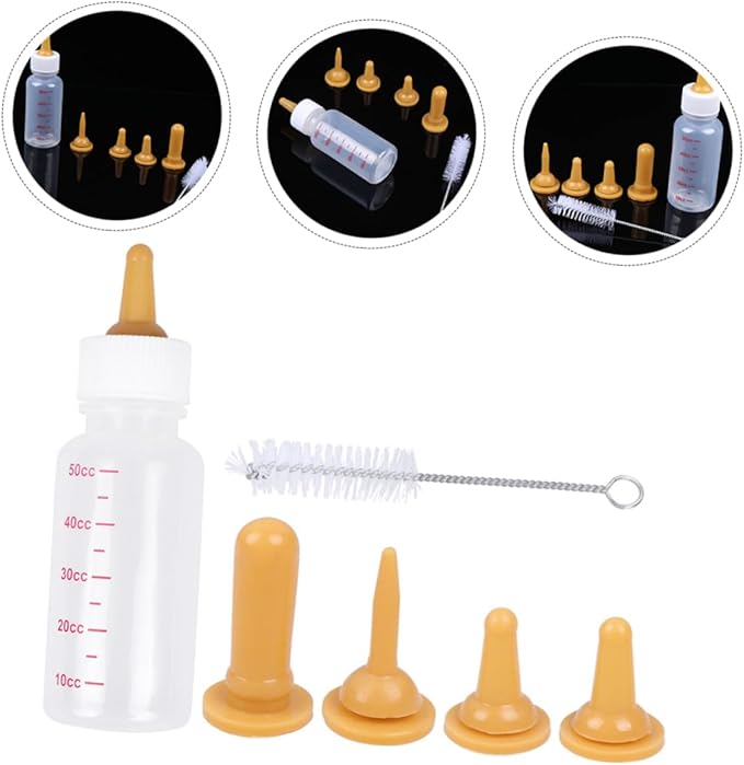 LIOOBO 1 Set Pet Nursing Bottle for Newborn Kittens Puppies Small Animals Milk Feeding Kit with Nipples Bottle Brush Portable Easy to Pet Supplies