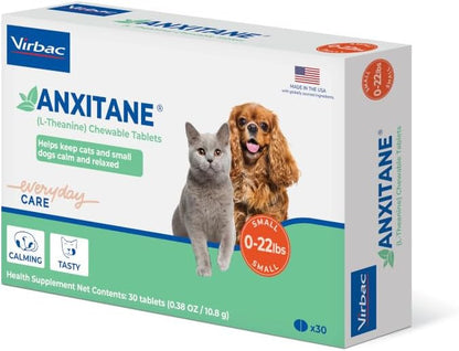 Virbac ANXITANE® (L-Theanine) Chewable Tablet - Promotes relaxation for anxious behavior - Small Dog/Cat < 22lbs