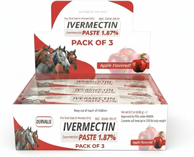 Ivermectin Horse Paste 1.87% Dewormer 6.08g Dose-Effective Appled Flavored Ivermectin Paste for Equine Care,Horse Deworming Paste -for Horses Up to 1250 lb (3 Pack)