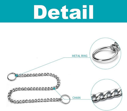 Flat Chain Dog Collar, Metal Slip P-Link Training Heavy Duty Dog Collar Puppy Collars for XS Small Medium Large Dogs, Silver XS