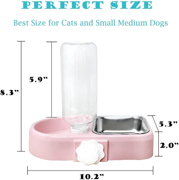 JiangYanus Crate Dog Bowl, Kennel Dog Food Water Bowl Set with Automatic Water Dispenser Detachable Stainless Steel Bowl, Hanging Pet Cage Feeder for Small Dogs Cat Puppies and Small Animals (White)