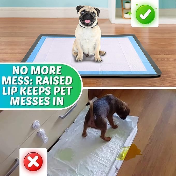 TidyFriend 2 Pk Dog Pee Pad Holder Tray Fits for 27.5” x 44” Pee Pads with Corner Lock Holes, Raised Edges, Non-Spill, Easy to Clean Silicone Dog Potty Tray Holder, for Indoor Floor Protection (Grey)