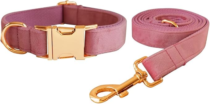 Love Dream Velvet Dog Collar and Leash Set, Soft & Comfy Adjustable Dog Leash and Collar with Heavy Duty Metal Buckle for Small Medium Large Dogs Training & Walking (XLarge, Pink)