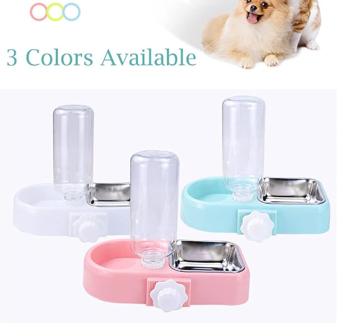 JiangYanus Crate Dog Bowl, Kennel Dog Food Water Bowl Set with Automatic Water Dispenser Detachable Stainless Steel Bowl, Hanging Pet Cage Feeder for Small Dogs Cat Puppies and Small Animals (White)