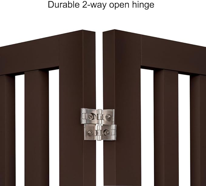unipaws 36”H Free Standing Pet Gate for Dog and Cat, Wooden Dog Gates for Doorway, Stairs, Room Divider, Step Over Foldable Pet Fence for The House, Expandable Barrier, Indoor Use, Espresso