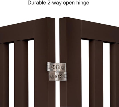 unipaws 36”H Free Standing Pet Gate for Dog and Cat, Wooden Dog Gates for Doorway, Stairs, Room Divider, Step Over Foldable Pet Fence for The House, Expandable Barrier, Indoor Use, Espresso