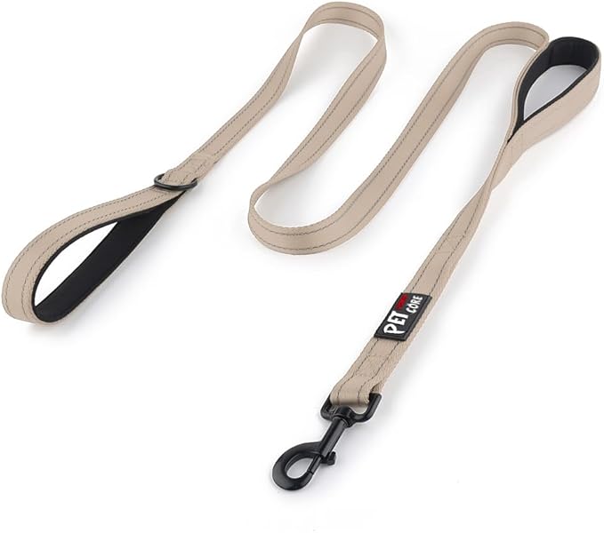 Plutus Pet Double Handle Dog Leash 5ft, Heavy Duty, Reflective Dual Handle Dog Leash for Safety Training, for Medium Large Dogs,2 Handle Leads(Beige)