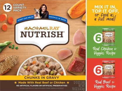 Nutrish Whole Health Blend Chunks in Gravy Variety Pack Wet Dog Food,13 oz. Can,(Rachael Ray),(Pack of 24)