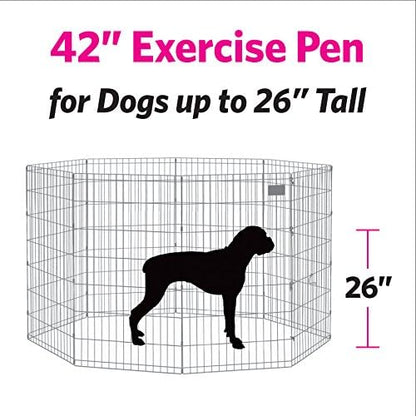 MidWest Homes for Pets 42-Inch Exercise Pen, for Indoor and Outdoor Use, 16 Sq Feet of Play, Single Door Folding Dog Pen, with Large Door Opening & Secure Latch, Easy to Set Up, Foldable Dog Playpen