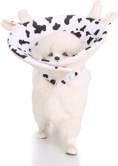 Pet Recovery Collar,Dog Protective E-Collar Soft Dog Cone Breathable Secure Lovely Collar for Puppy Small Medium Dogs (S-Neck: 30-33cm, Cow)