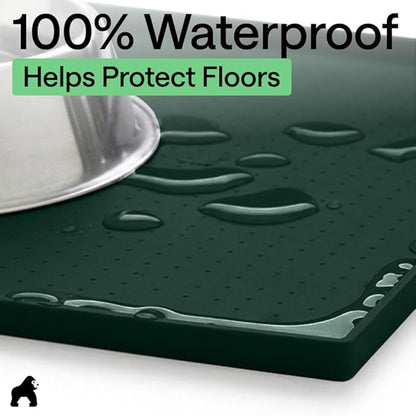 GORILLA GRIP 100% Waterproof Raised Edge BPA Free Silicone Pet Feeding Mat, Dog Cat Food Mats Contain Spills Protects Floors, Placemats for Cats and Dogs Water Bowl, Pets Accessories 18.5x11.5 Green