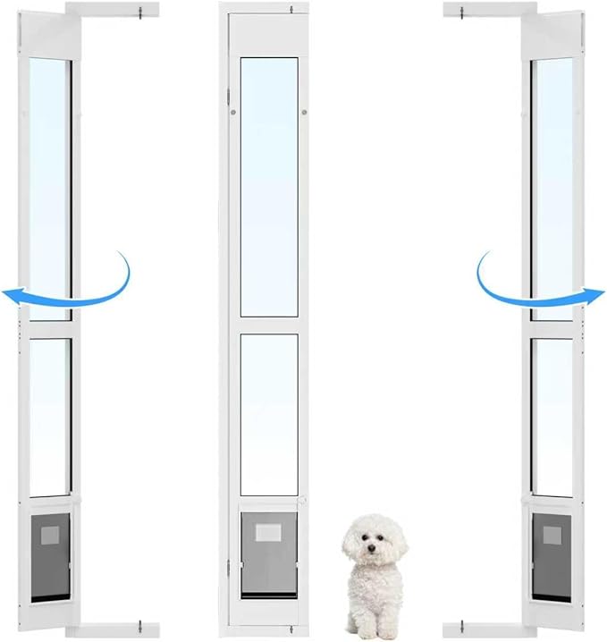 Dog Door for Sliding Glass Door with Magnetic Flat, Installed on Either Left or Right Side，Sliding Door Pet Doggie Door Insert with Lock, Adjustable Height No-Cut Required Doggy Door