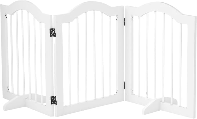 PawHut Freestanding Pet Gate for Dogs 24" Tall Foldable Dog Gates Indoor Wooden Barrier 3 Panels with 2 Support Feet, for Doorway Stairs, White