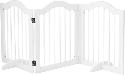 PawHut Freestanding Pet Gate for Dogs 24" Tall Foldable Dog Gates Indoor Wooden Barrier 3 Panels with 2 Support Feet, for Doorway Stairs, White