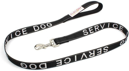 Albcorp Service Dog Leash - Embroidered- with Padded Neoprene Handle and Reflective threads, 4 Feet, for Harnesses, Vests or Collars, Black