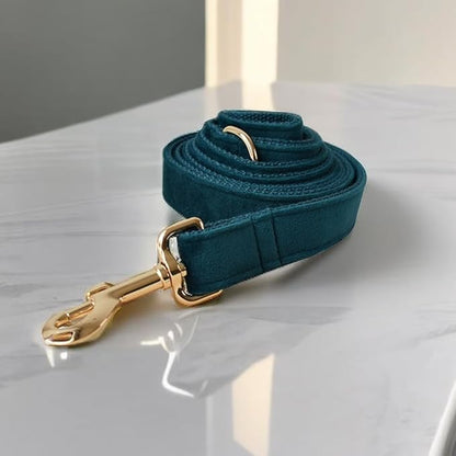 Love Dream Velvet Dog Collar and Leash Set, Soft & Comfy Adjustable Dog Leash and Collar with Heavy Duty Metal Buckle for Small Medium Large Dogs Training & Walking (XLarge, Peacock Green)