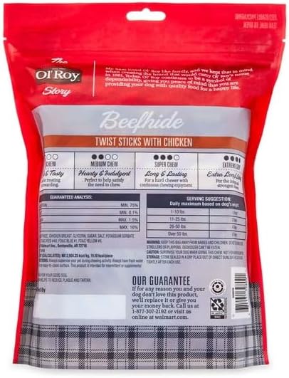 Beefhide Twist Sticks with Chicken for Dogs, 23.6 Oz, 100 Count, Made with Real Chicken