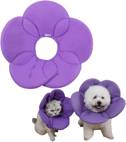 POPETPOP Soft Cat Cone Collar, Cute Flower Recovery Collar After Surgery, Adjustable Anti-Bite Lick Elizabethan Cone for Small Dogs Cats Kittens Pets All-Season Style - Purple, XL