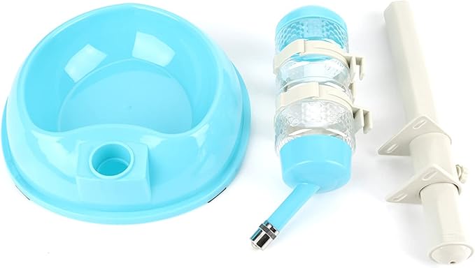 Adjustable Dog Bowl Feeder, Food Grade Plastic Pet Drinking Water Bottle and Food Dish Set with Adjustable Height, for Small Medium Large Dogs (Blue)
