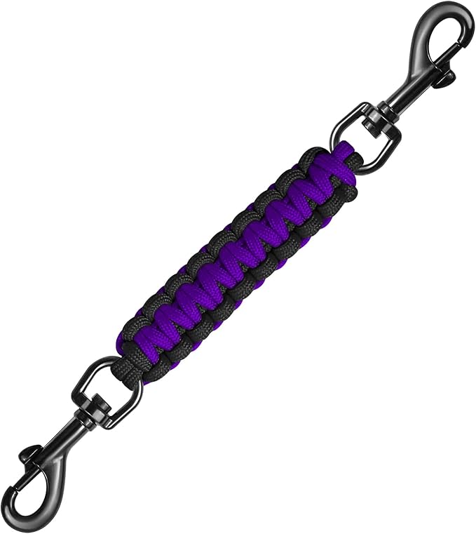 Dog Collar Safety Clip with Dual Clasps,Handmade Backup Safety Strap for Dog Harness, Collars and No Pull Harness Connectors (Black & Purple)