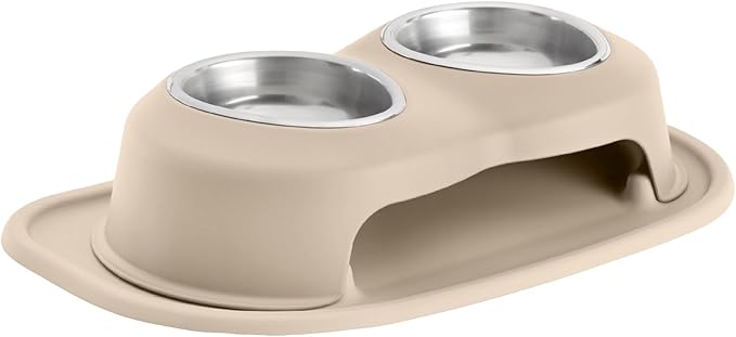 WeatherTech Double High Pet Feeding System - Elevated Dog/Cat Bowls - 4 inch High Tan (DHC1604TNTN)