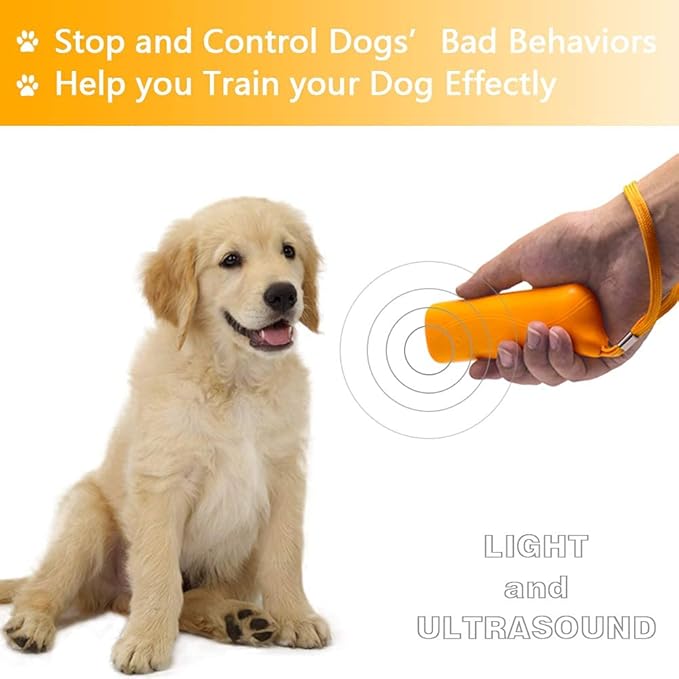 OYEFLY Handheld Dog Trainer, 3 in 1 with LED Flashlight,Bark Stopper Dog Trainer Devices Training Tool/Stop Barking(Yellow)