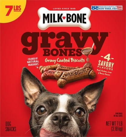 Milk-Bone Gravy Bones Dog Treats with 4 Savory Meat Flavors Coated in Gravy,7 Pound,(Pack of 2)