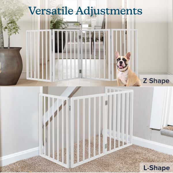 Indoor Pet Gate - 4-Panel Folding Dog Gate for Stairs or Doorways - 73x24-Inch Freestanding Pet Fence for Cats and Dogs by PETMAKER (White)