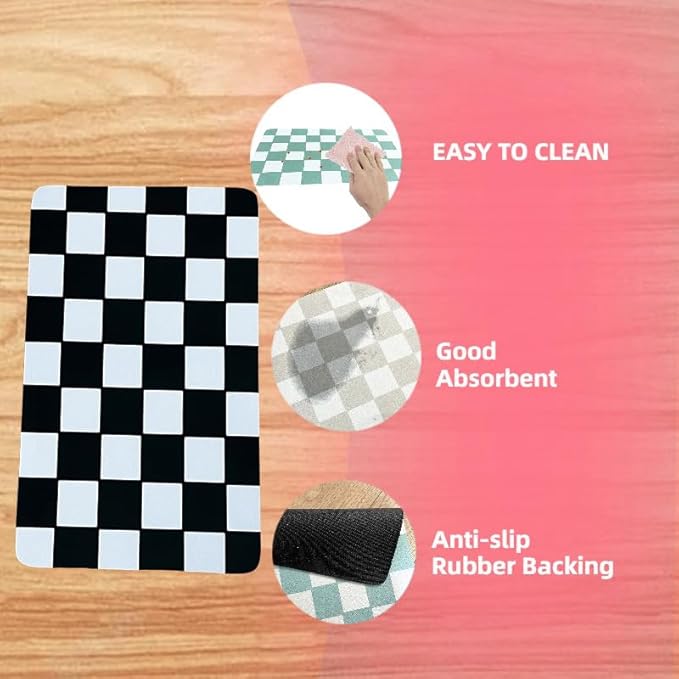 Cat Feeding Mat Dog Feeding Mat Absorbent Dog Cat Bowl Mat (Black, 12" x19")