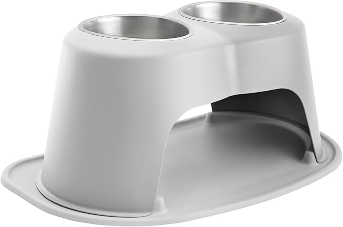 WeatherTech Double High Pet Feeding System - Elevated Dog/Cat Bowls - 10 inch High Light Grey (DHC6410LGLG)