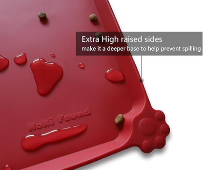 Hoki Found L Silicone Pet Food Mats Tray - Non Slip Pet Dog Cat Bowl Mats Placemat - Dog Pet Feeding Mat - Waterproof Dog Cat Food Mats -Pet Water Mats for Carpet - Classic red