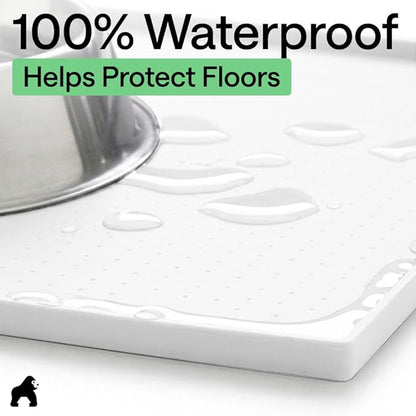 GORILLA GRIP 100% Waterproof Raised Edge BPA Free Silicone Pet Feeding Mat, Dog Cat Food Mats Contain Spills Protects Floors, Placemats for Cats and Dogs Water Bowl, Pets Accessories 32x24 White