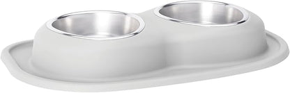 WeatherTech Double Low Pet Feeding System - Compact and Portable Dog/Cat Food and Water Station - 32 oz (4 Cups) Light Grey (DL3203LG)