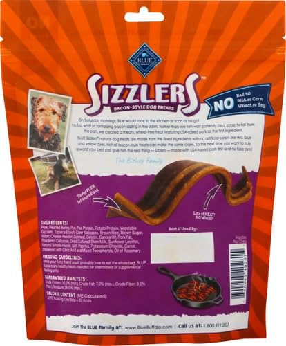 Blue Buffalo Sizzlers Natural Soft Dog Treats,Bacon-Style Soft-Moist Dog Treats with Real USA Pork,Original Flavor,6-oz Bag,(Pack of 2)