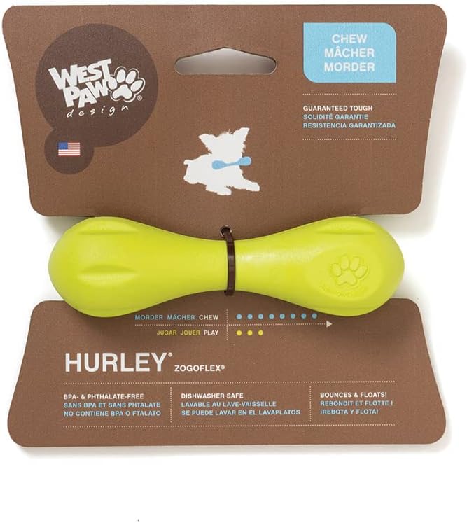 WEST PAW Zogoflex Hurley Dog Bone Chew Toy – Floatable Pet Toys for Aggressive Chewers, Catch, Fetch – Bright-Colored Bones for Dogs – Recyclable, Dishwasher-Safe, Non-Toxic, Small, Granny Smith