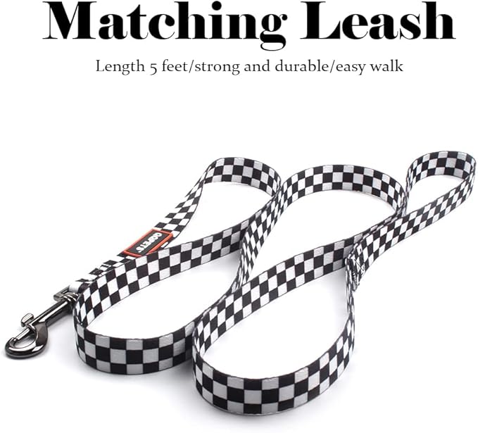 Roses&Poetry Dog Collar and Leash for Extra Small,Adjustable Durable 5ft Puppy Leash Collar for Dog Training Lead（Black & White-XS）