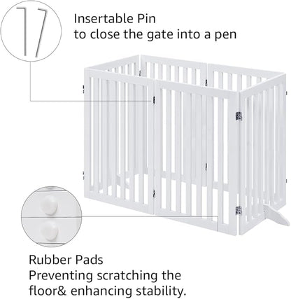 unipaws 120" Extra Wide Pet Gate, Free Standing Dog Gate for Doorways, Stairs, Foldable Gate & Room Divider, Wooden Puppy Playpen, Expandable Barrier for The House, Indoor Use (36" H, White)