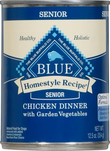 Blue Buffalo Homestyle Recipe Senior Wet Dog Food, Made with Natural Ingredients, Chicken Dinner with Garden Vegetables, 12.5-oz Cans (12 Count) (Pack of 2)
